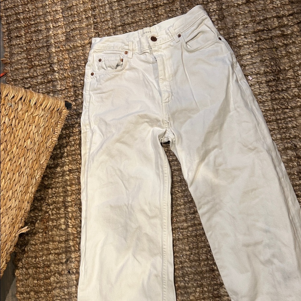 Doen 100% Organic Cotton White Denim Straight Leg Jeans Size 27 - Picture 6 of 14